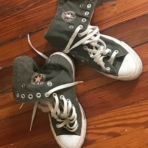 Army green with pink trim converse high tops